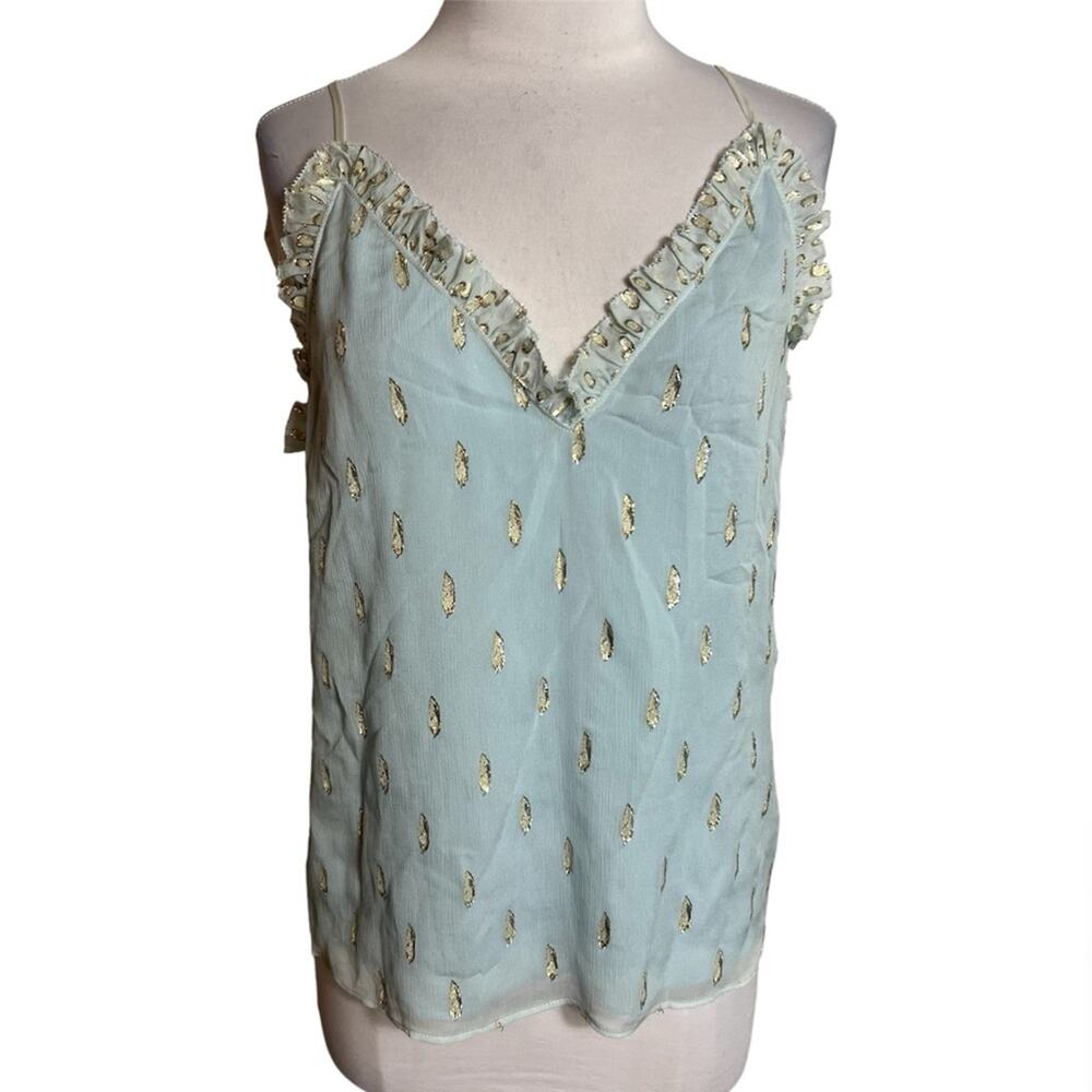 Rebecca Taylor Metallic Clip Ruffle Cami Silk Top Size S